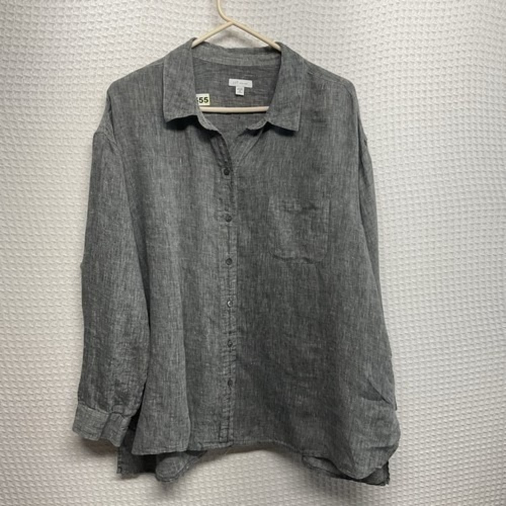 J. Jill Love Linen Heather Gray Button Up Long Slv. Shirt Top Women 2X Indonesia